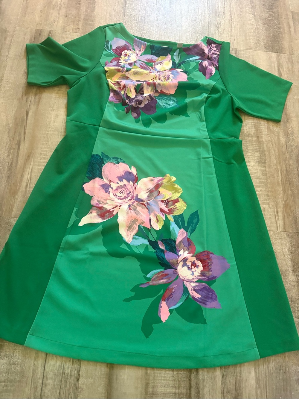 Isaac Mizrahi Live Green Floral Dress Large